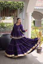 Ethnic Purple Cotton Peplum Lehenga for Navratri, Garba & Party Wear
