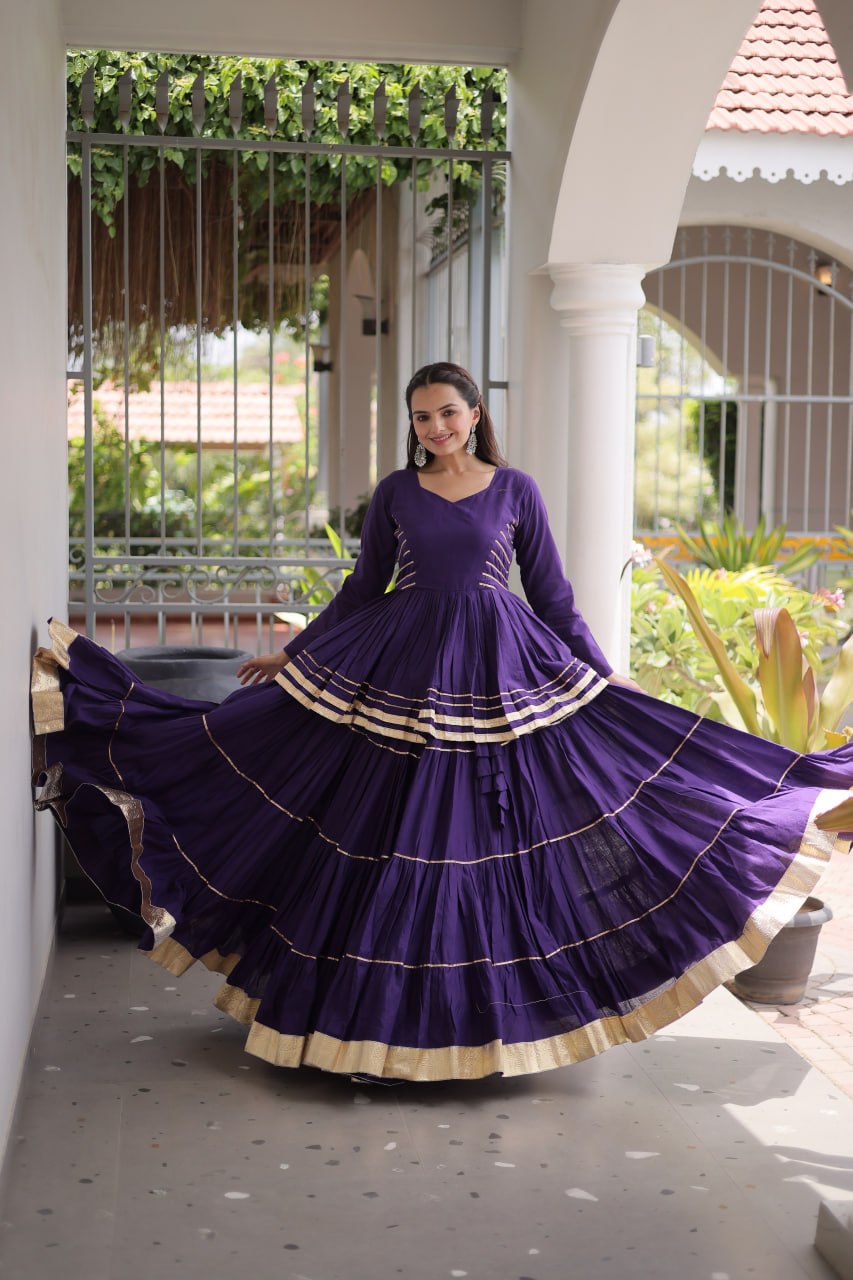 Ethnic Purple Cotton Peplum Lehenga for Navratri, Garba & Party Wear