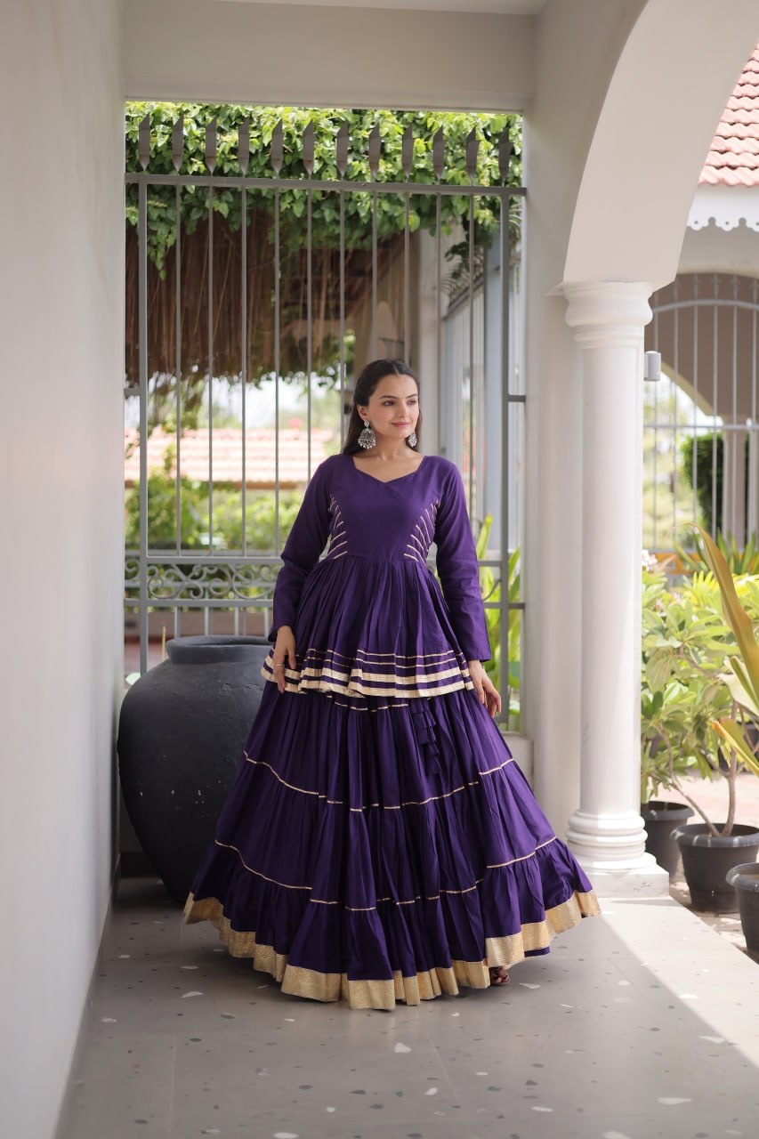 Ethnic Purple Cotton Peplum Lehenga for Navratri, Garba & Party Wear