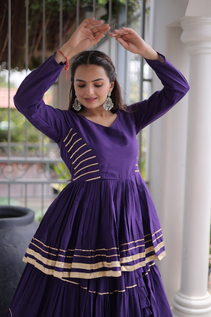 Ethnic Purple Cotton Peplum Lehenga for Navratri, Garba & Party Wear