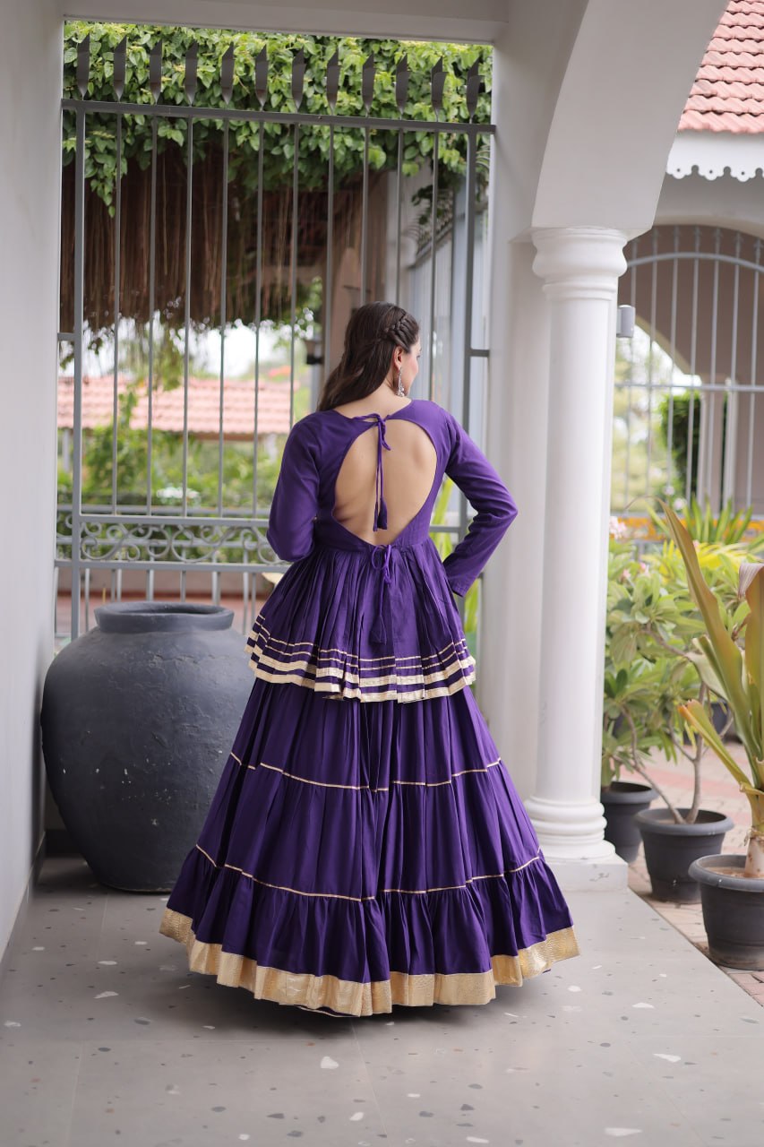 Ethnic Purple Cotton Peplum Lehenga for Navratri, Garba & Party Wear