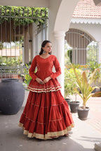 Stylish Rust Orange Cotton Peplum Lehenga Dress for Ethnic Festive Occasions