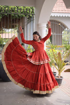 Stylish Rust Orange Cotton Peplum Lehenga Dress for Ethnic Festive Occasions