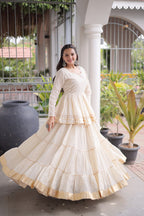 Women's Off White Cotton Peplum Lehenga for Navratri, Party & Festive Wear