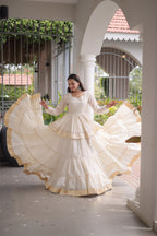 Women's Off White Cotton Peplum Lehenga for Navratri, Party & Festive Wear