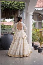 Women's Off White Cotton Peplum Lehenga for Navratri, Party & Festive Wear