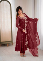 Elegant Embroidery Work Gown with Matching Dupatta
