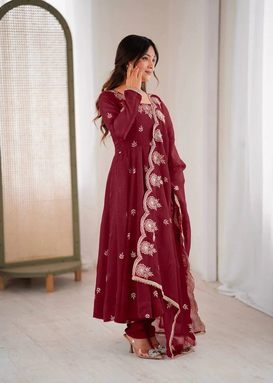 Elegant Embroidery Work Gown with Matching Dupatta