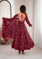 Elegant Embroidery Work Gown with Matching Dupatta