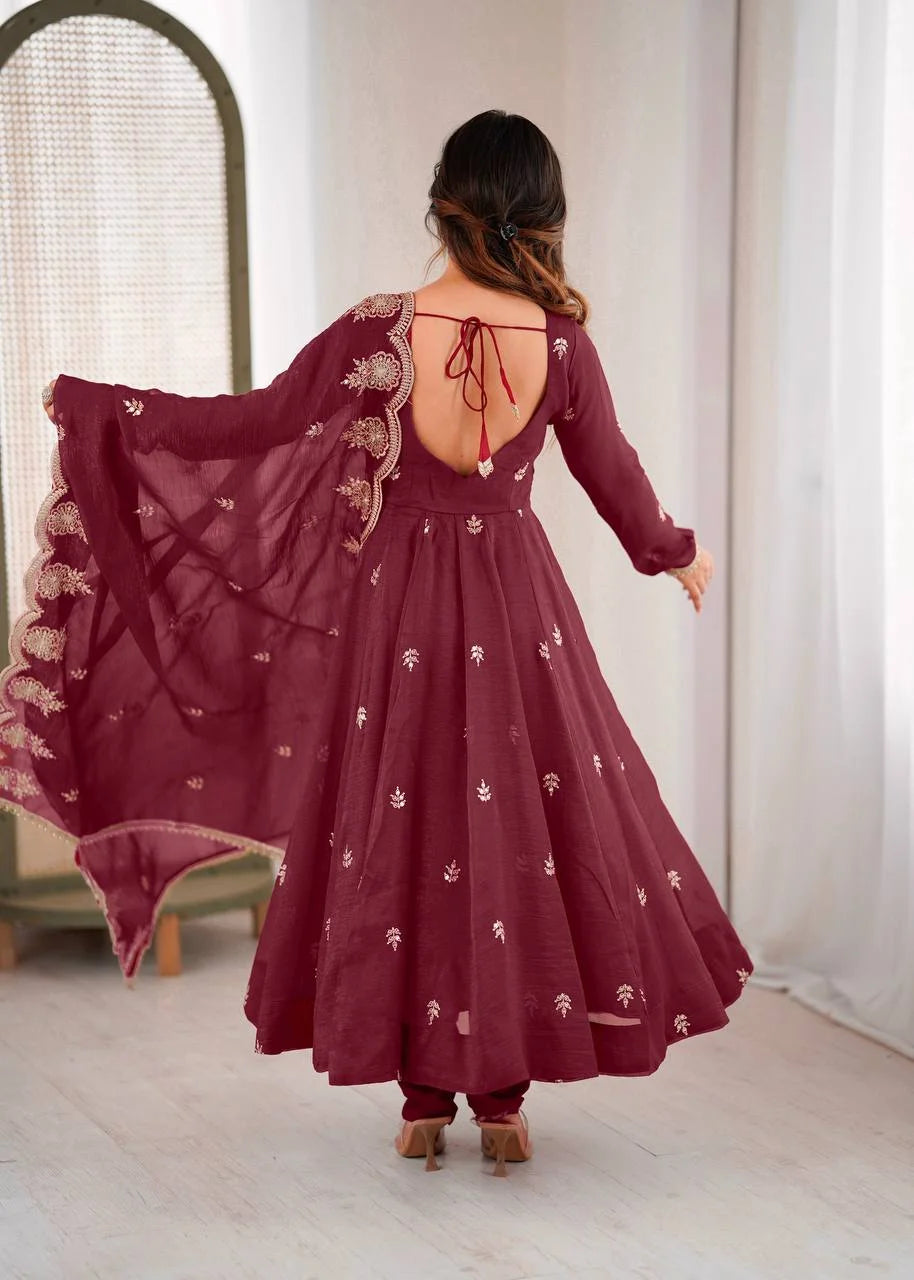Elegant Embroidery Work Gown with Matching Dupatta