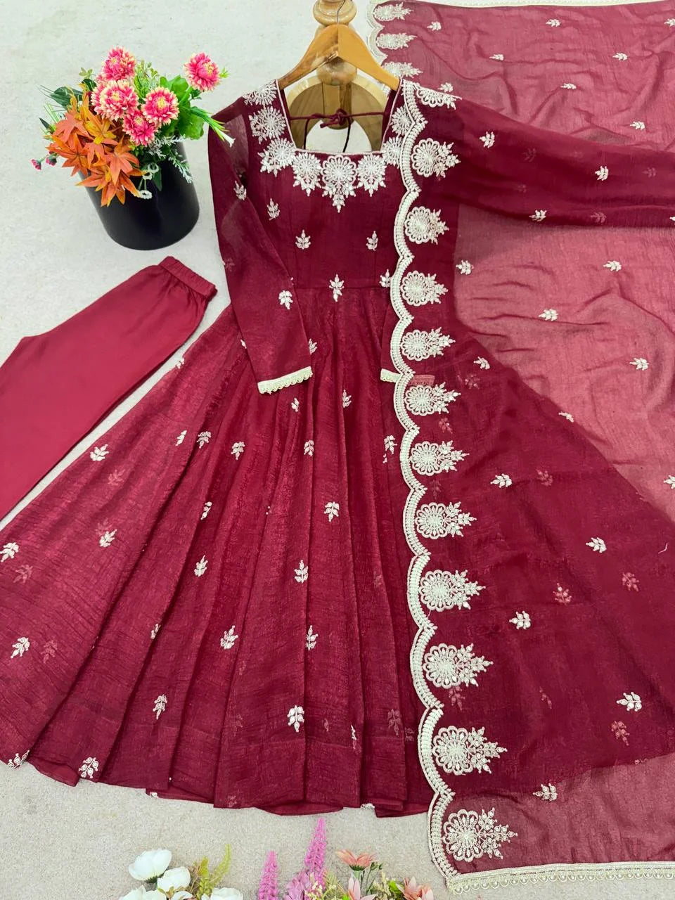 Elegant Embroidery Work Gown with Matching Dupatta