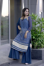 Lightweight Chinon Kurti Palazzo Suit with Fine Thread Embroidery Work