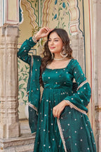 Royal Teal Green Fendy Silk Kurta Pent Set with Embroidered Dupatta