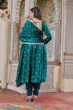 Royal Teal Green Fendy Silk Kurta Pent Set with Embroidered Dupatta