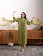 Women’s Faux Georgette Green Suit Set – Embroidered Party Wear
