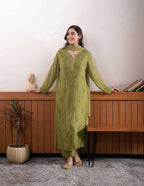 Women’s Faux Georgette Green Suit Set – Embroidered Party Wear