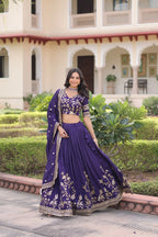 Festive Wear Vichitra Silk Lehenga with Zari-Sequence Work and Unstitched Blouse