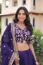 Festive Wear Vichitra Silk Lehenga with Zari-Sequence Work and Unstitched Blouse