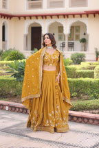 Vichitra Silk Embroidered Lehenga Choli Set with Sequence & Zari Work and Designer Dupatta