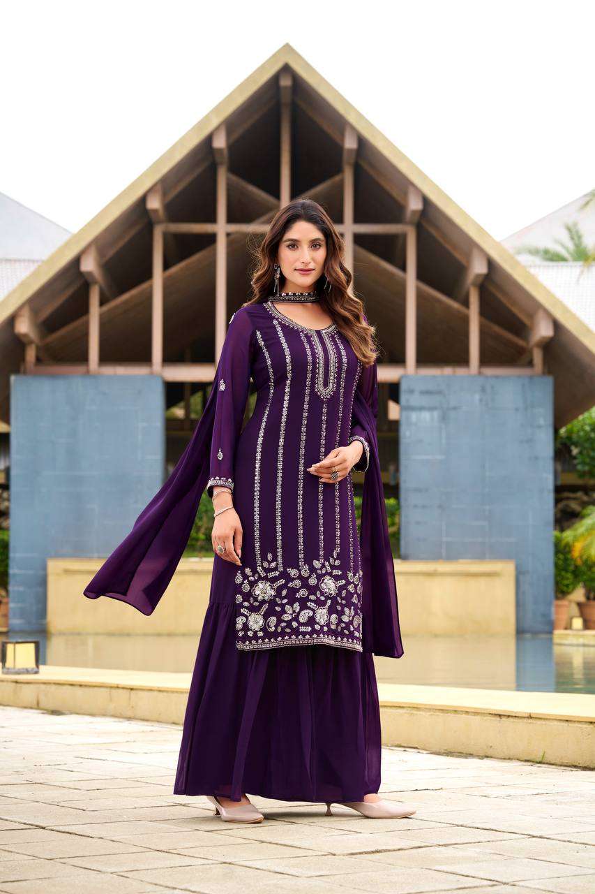 Classic Sharara Suit – Belt Style Dupatta & Embroidery Detailing