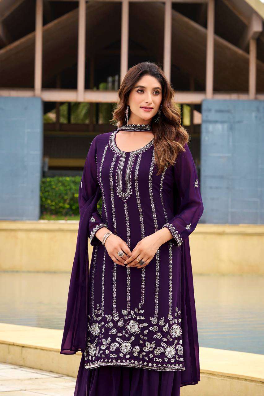 Classic Sharara Suit – Belt Style Dupatta & Embroidery Detailing