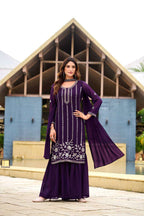 Classic Sharara Suit – Belt Style Dupatta & Embroidery Detailing
