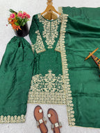 Festive Green Heavy Embroidery Plazzo Set - Eid Outfit