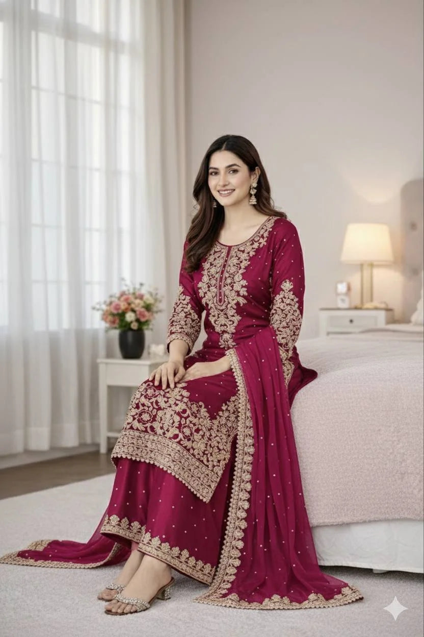 Eid Special Pink GMY Silk Embroidered Palazzo Set