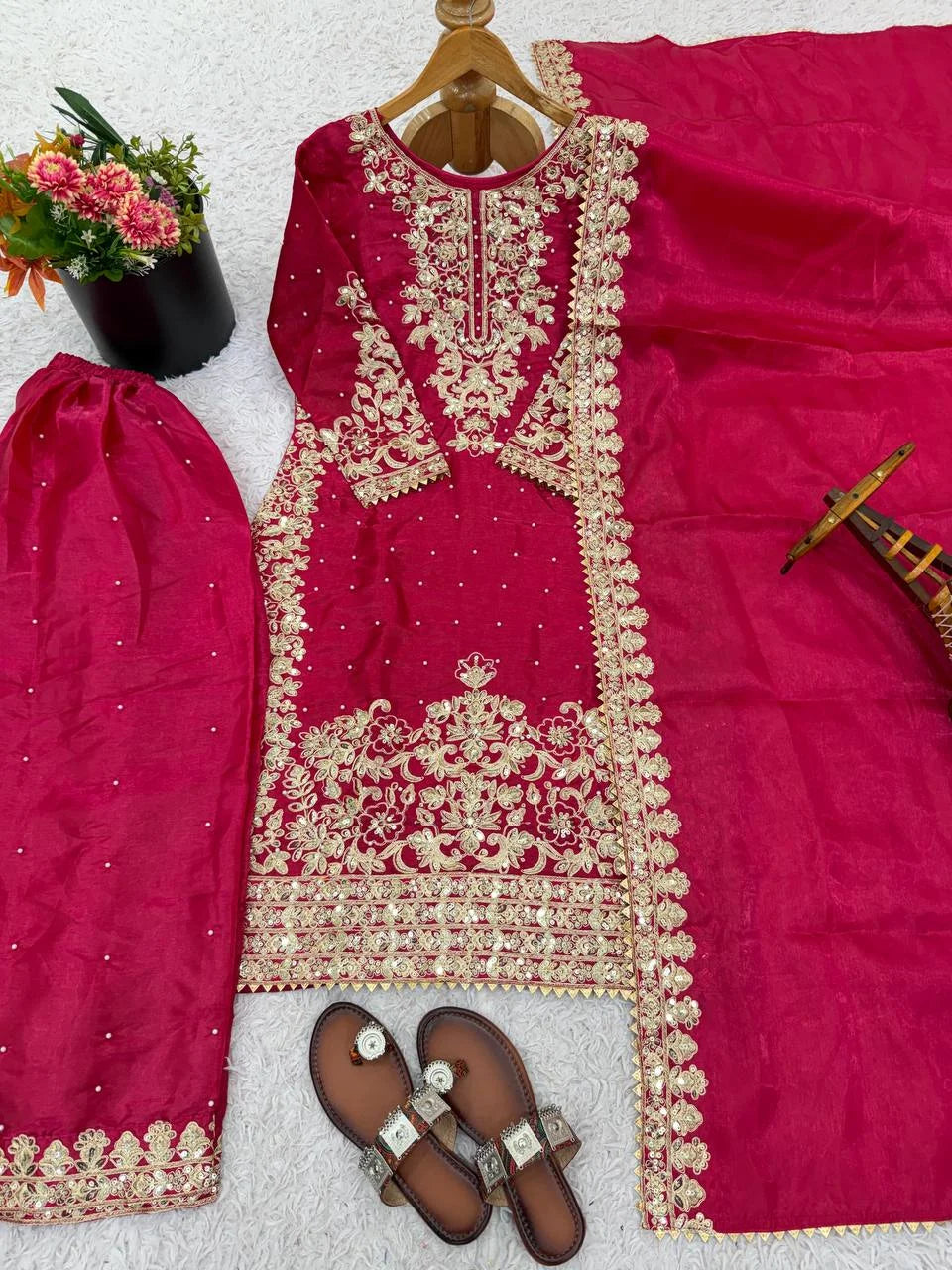 Eid Special Pink GMY Silk Embroidered Palazzo Set
