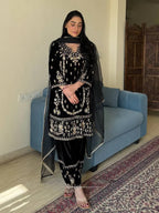 Velvet Embroidered Kurti Plazzo Set for Festive & Wedding Wear