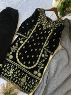 Velvet Embroidered Kurti Plazzo Set for Festive & Wedding Wear