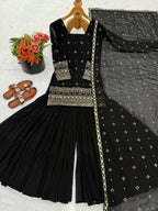 Elegant Heavy Georgette Embroidery Top Sharara Suit with Dupatta