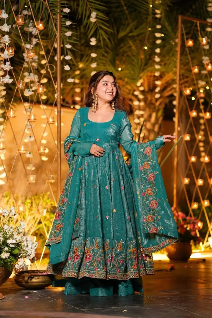 Royal Rama Designer Anarkali Gown with Multi Embroidery Work