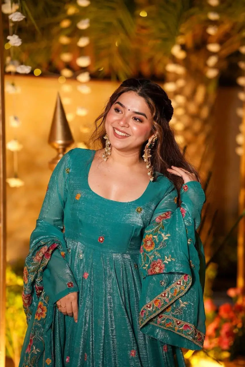 Royal Rama Designer Anarkali Gown with Multi Embroidery Work