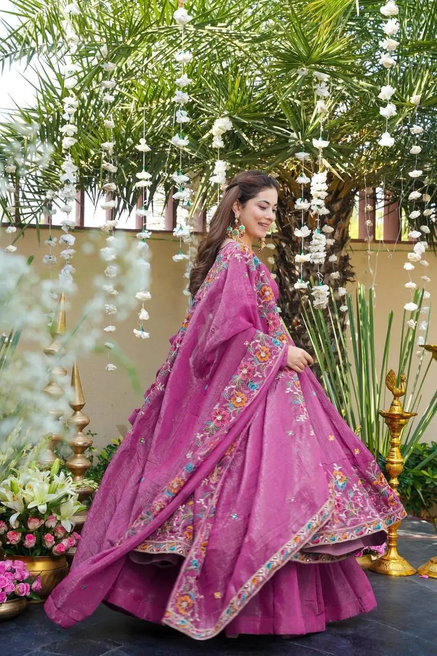 Dusty Rose Soft Silk Anarkali with Full Sleeves & Sharara