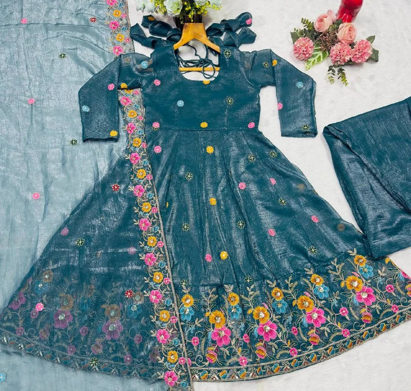 Royal Rama Designer Anarkali Gown with Multi Embroidery Work