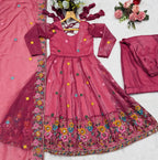 Dusty Rose Soft Silk Anarkali with Full Sleeves & Sharara
