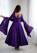 Premium Full-Flare Roman Chanderi Anarkali with Side Zipper & Back Tassel