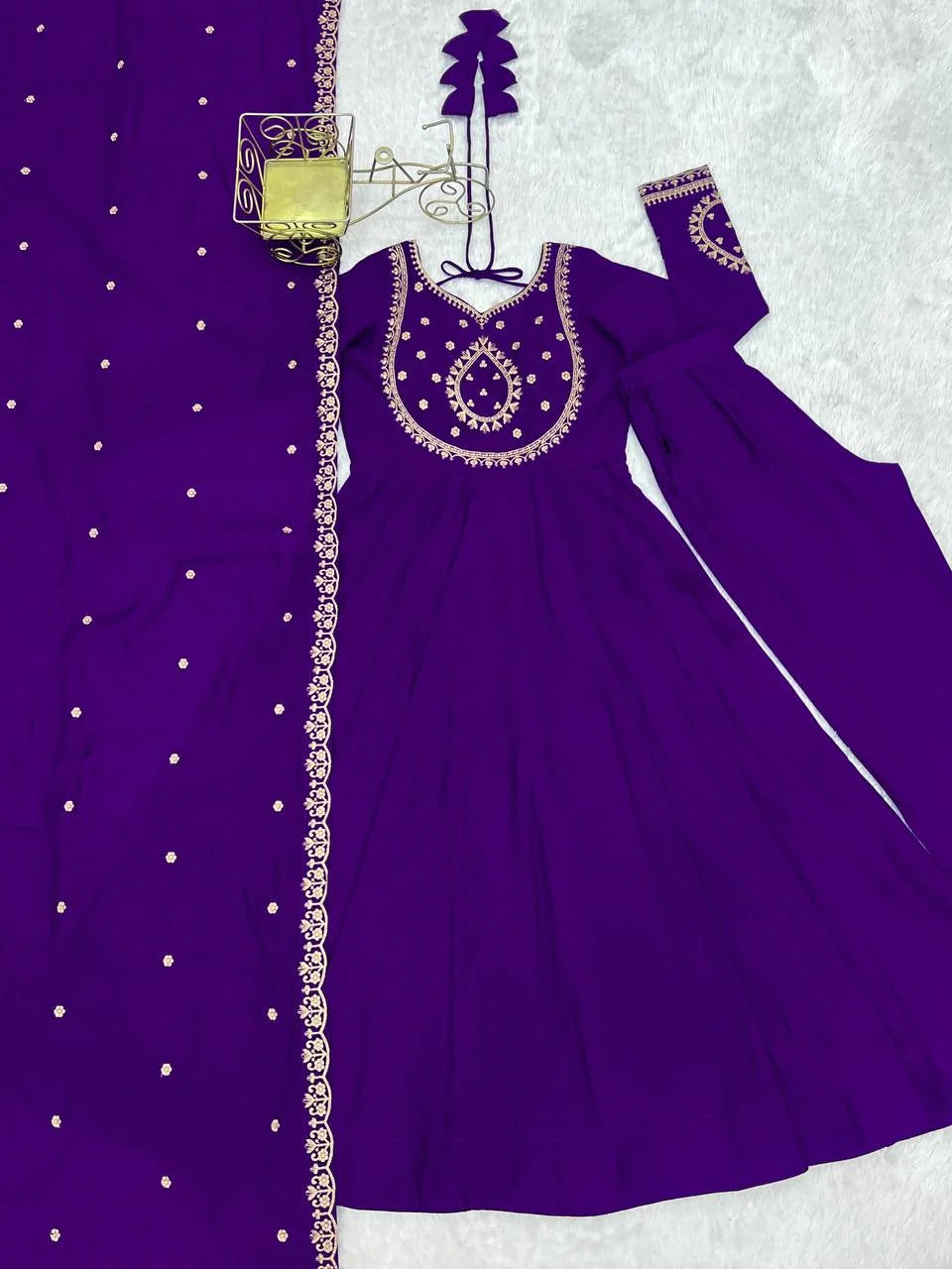 Premium Full-Flare Roman Chanderi Anarkali with Side Zipper & Back Tassel