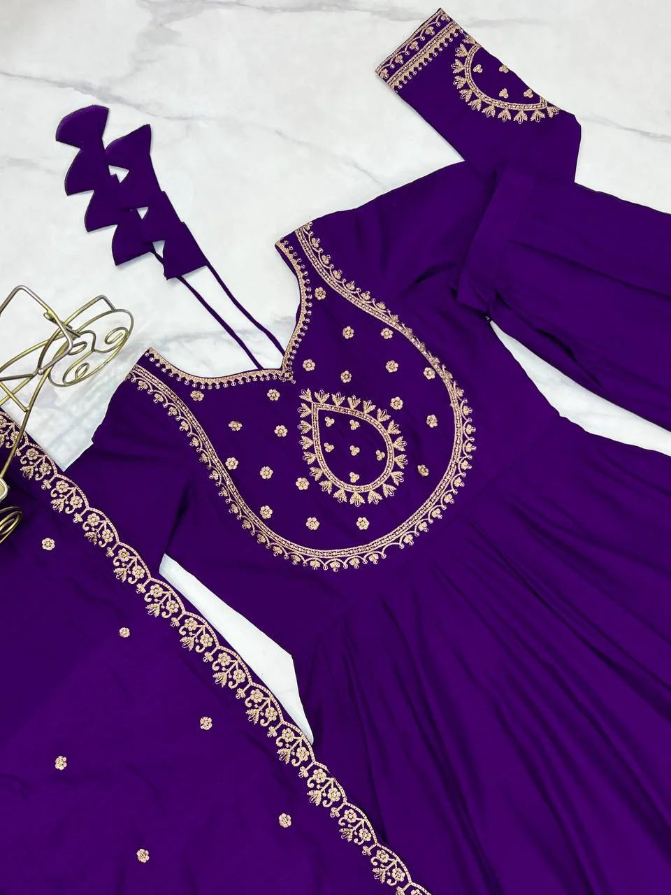 Premium Full-Flare Roman Chanderi Anarkali with Side Zipper & Back Tassel