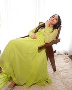 Noorani Lime Flare Gown with Elegant Mirror Accents