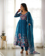 Festive Ready Organza Silk Anarkali with Pant matching dupatta