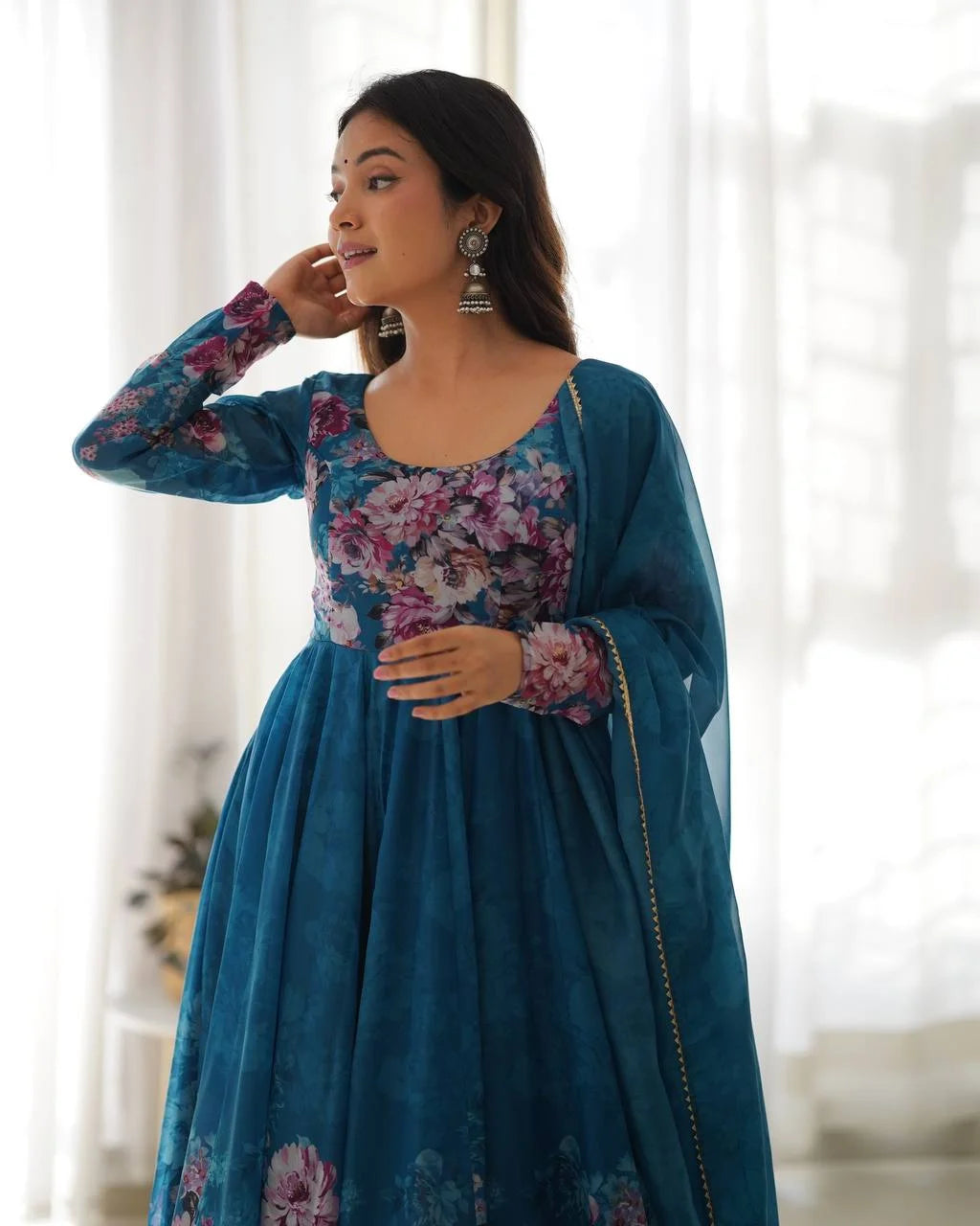 Festive Ready Organza Silk Anarkali with Pant matching dupatta