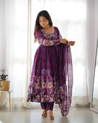 Premium Wine Organza Anarkali with Elegant Gota Patti Lace Dupatta