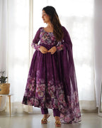 Premium Wine Organza Anarkali with Elegant Gota Patti Lace Dupatta