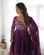 Premium Wine Organza Anarkali with Elegant Gota Patti Lace Dupatta