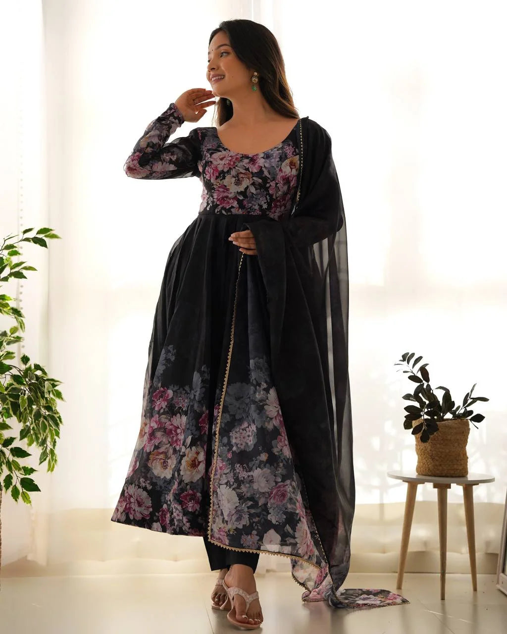 Timeless Black Organza Anarkali Set for Festive Evenings