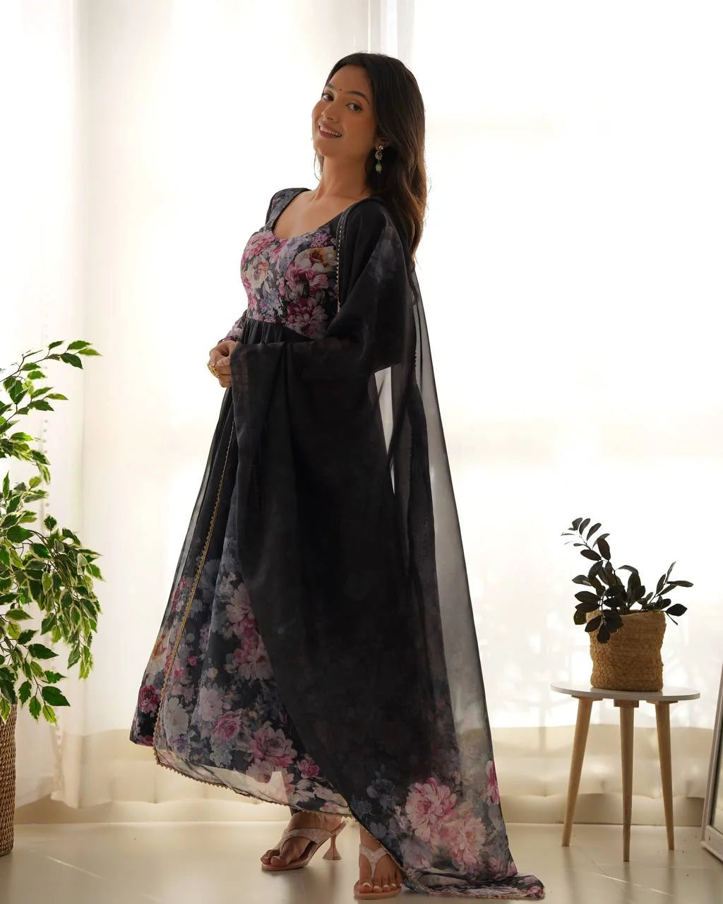 Timeless Black Organza Anarkali Set for Festive Evenings