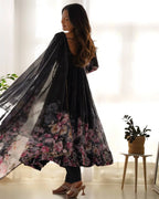 Timeless Black Organza Anarkali Set for Festive Evenings