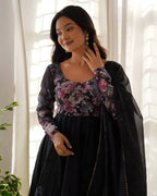 Timeless Black Organza Anarkali Set for Festive Evenings